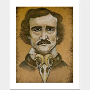 Poe and his Nevermore Raven Skull Posters and Art